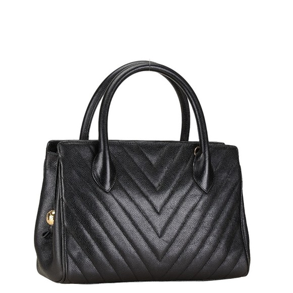 Chanel Caviar Handbag Black Stitch Skin V - Picture 1 of 9